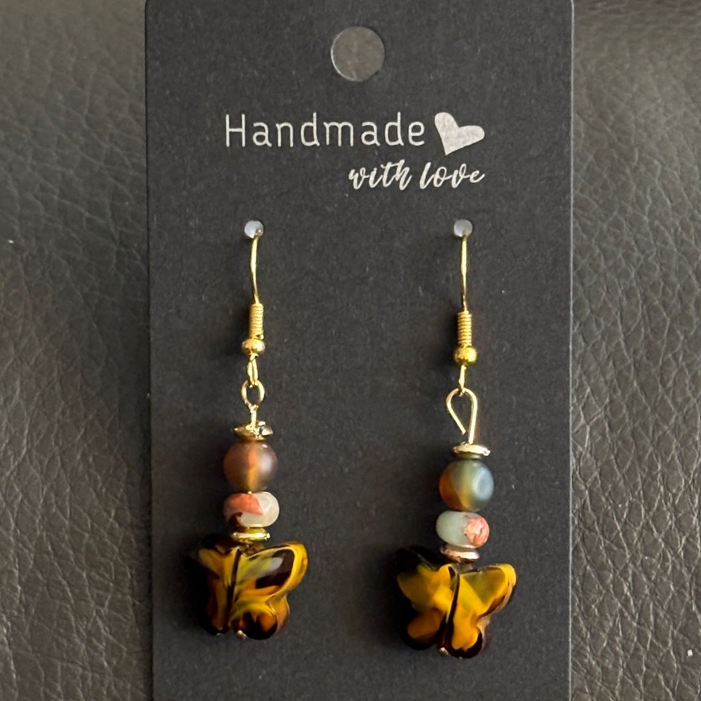 Handmade Glass Butterfly Earrings with Amazonite stone